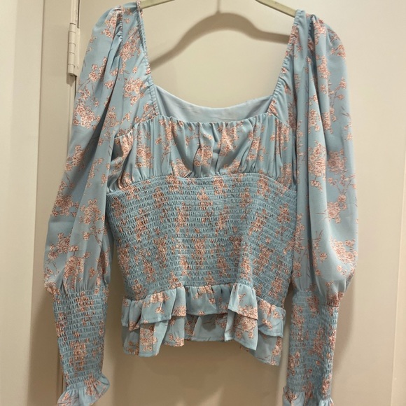 Cistar Blue Floral Smocked Blouse (Large) - Picture 4 of 5